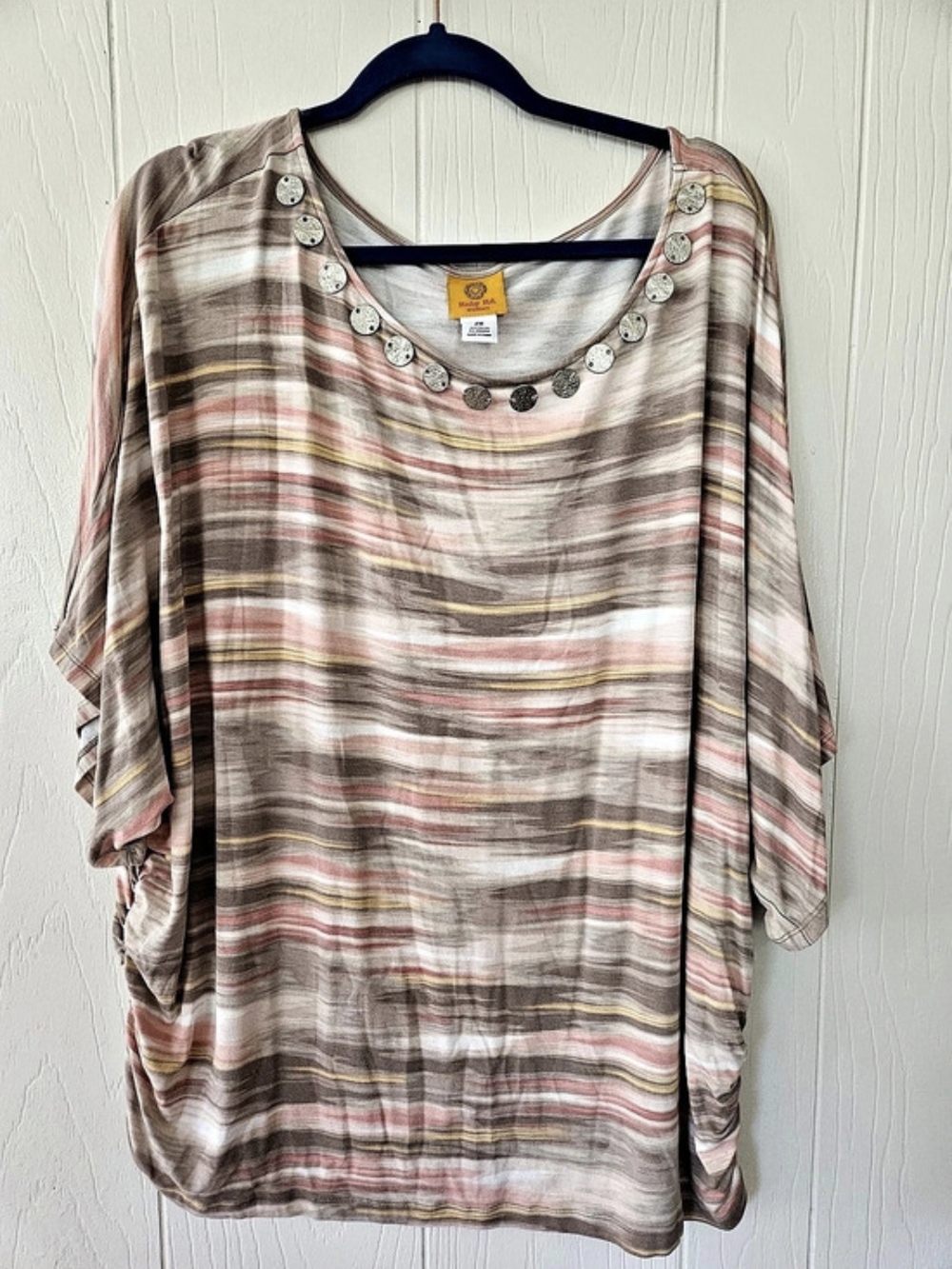 Ruby Rd. Striped Ruched Tunic in Pink & Brown Size 2X